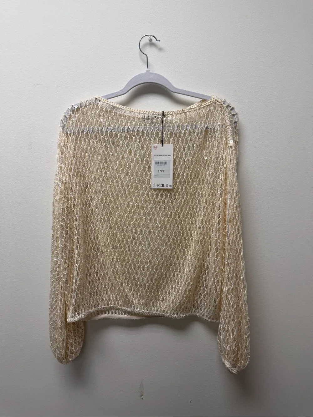 Zara Open-Knit Scoop Neck Sweater in Cream
